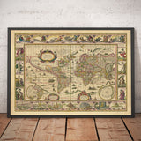 Old World Map, 1635 by Willem Blaeu - Rare Masterpiece Atlas - Seven Wonders, Mythical Islands, Roman Gods, Sea Monsters!