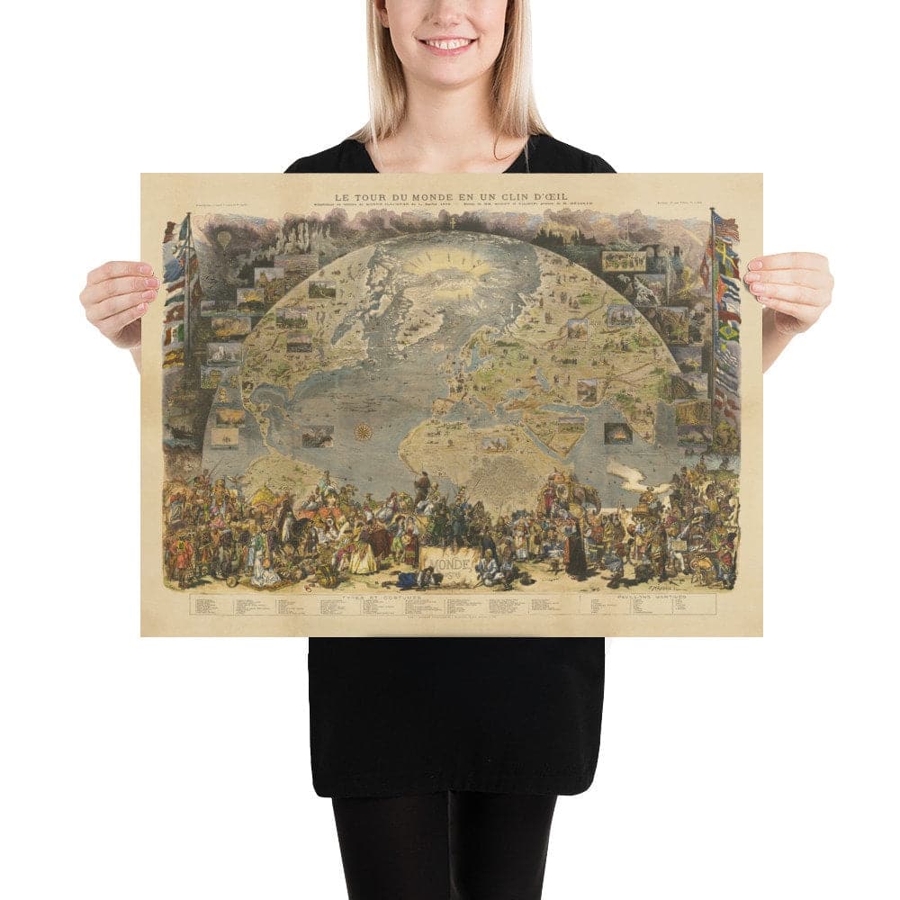 Carte du vieux monde, 1876 - "A Tour of the World" du Monde - Exploration du 19e siècle, histoire, colonialisme