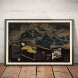 Old World War 2 Map: Mediterranean, 1944 - NavWarMap No.1 - South Europe & North Africa - Italy, Spain, France