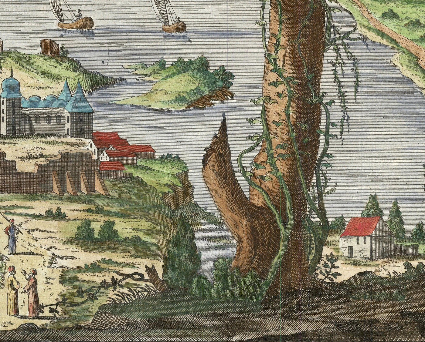 Ancienne carte d'Istanbul (Constantinople) 1720 par Wolff - Architecture ottomane et byzantine - Palais de Topkapi, Sainte-Sophie, mosquées