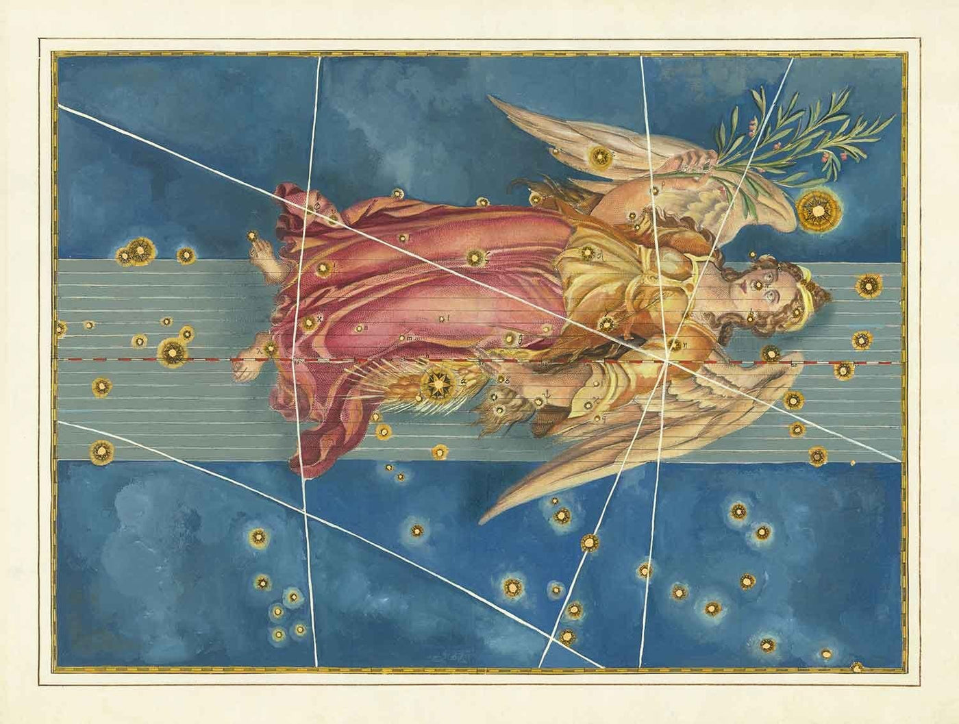 Antiguo mapa estelar de Virgo, 1603 por Johann Bayer - Carta astrológica del zodiaco - El signo del horóscopo de la doncella
