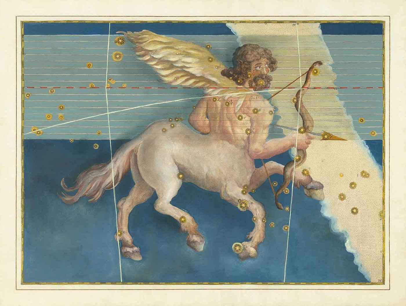 Antiguo Mapa Estelar de Sagitario, 1603 por Johann Bayer - Carta Astrológica del Zodiaco - El signo del Horóscopo Centauro