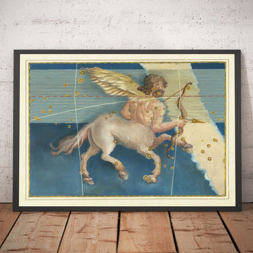 Old Star Map of Sagittarius, 1603 by Johann Bayer - Zodiac Astrology Chart - The Centaur Horoscope Sign