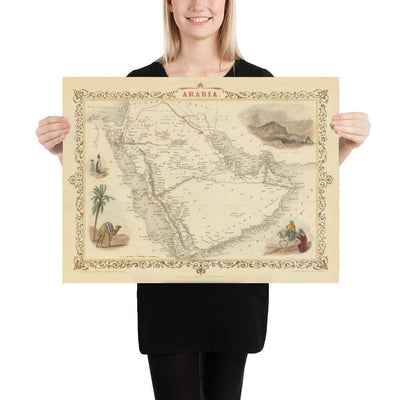 Ancienne carte d'Arabie, 1851 par Tallis & Rapkin - Arabie Saoudite, Jordanie, Oman, Yémen, Mer Rouge, Dubaï, Golfe Persique, Moyen-Orient