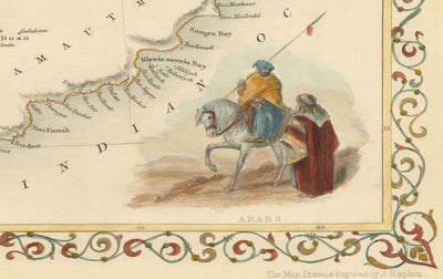 Alte Karte von Arabien, 1851 von Tallis & Rapkin - Saudi-Arabien, Jordanien, Oman, Jemen, Rotes Meer, Dubai, Persischer Golf, Naher Osten
