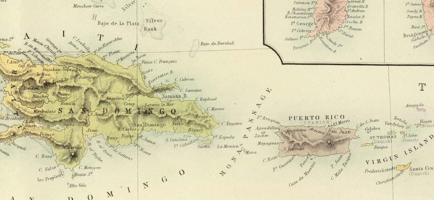 Mapa antiguo de las Indias Occidentales, 1872 por Fullarton - Bermudas, Cuba, Haití, Puerto Rico, Jamaica, Bahamas, Antillas, Mar Caribe Colonial