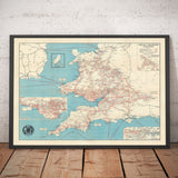 Ancienne carte de la Great Western Railway, 1950 - GWR - Lignes principales, Pays de Galles du Sud, Pays de l'Ouest, Paddington.