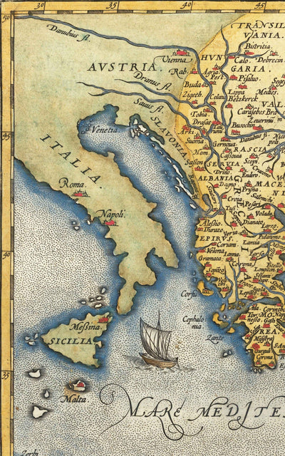 MAP des alten Osmanischen Reiches, 1584 von Ortelius - Türkei, Saudi -Arabien, Naher Osten, Iran, Israel, Griechenland, Rote Meer, Afrika