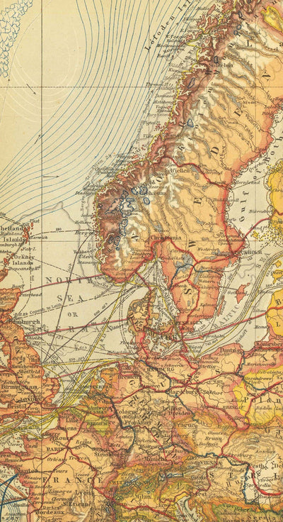 Old Shipping Lanes World Map, 1873 von Berghaus - Riesenatlas -Chart - Seetransport, Eisenbahnen, Häfen, Dampfer