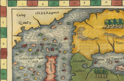 Altes Nord- und Südamerika -Karte, 1544 von Münster - Erster gedruckter Atlas Amerikas - USA, Mexiko, Vorkolonisierung