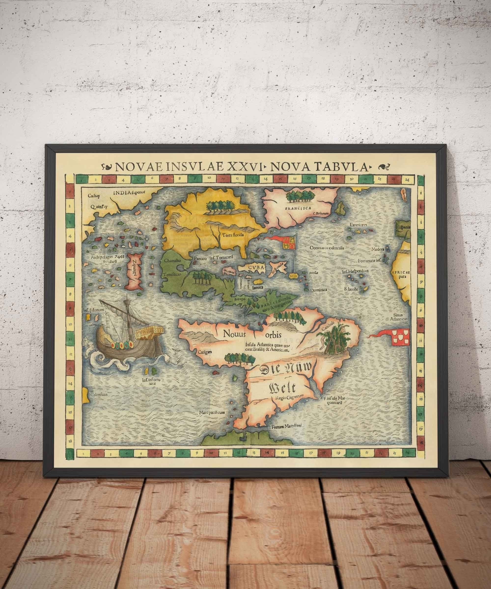 Old North & South America Map, 1544 by Munster - First Printed Atlas o ...