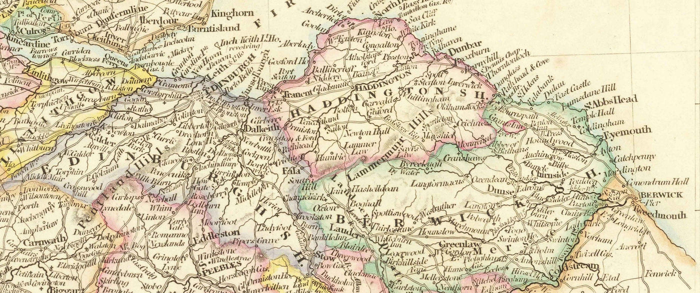 Mapa antiguo de Escocia, 1846 por Arrowsmith - Precioso Atlas Victoriano coloreado a mano - Condados, Ciudades, Carreteras