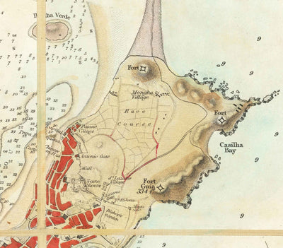 Antiguo mapa de Macao, 1840 - Carta marítima de la Macao portuguesa colonial, Taipa, Coloane, Hengqin, Guangdong
