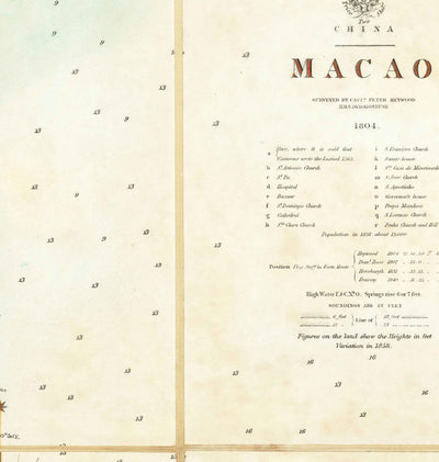 Ancienne carte de Macao, 1840 - Carte marine de la Macao coloniale portugaise, Taipa, Coloane, Hengqin, Guangdong