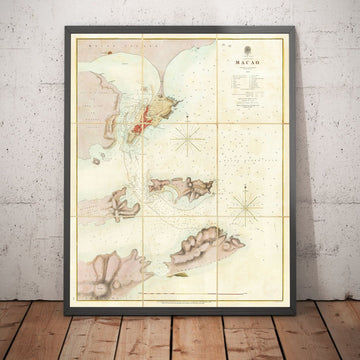 Alte Karte von Macao, 1840 - Marine-Seekarte des kolonialen portugiesischen Macau, Taipa, Coloane, Hengqin, Guangdong 