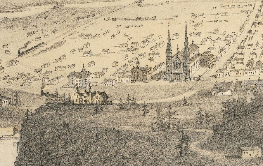 Mappa Antica di Ottawa, 1859 di Laver & Stent - Capitale Coloniale del Canada - Hull Quebec, Centro, Bytown, Mercato di Byward 