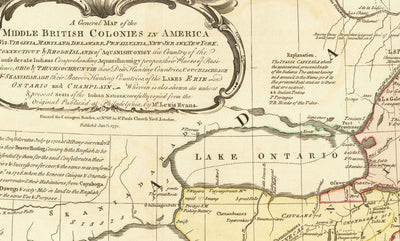 Alte Karte der britischen Kolonien in Amerika 1755 von Evans & Bowles - Europäische und einheimische Siedlungen, vor der Unabhängigkeit der USA