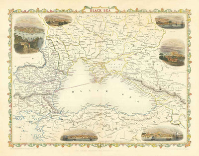 Vieille carte de la mer Noire, 1854 - Guerre de Crimée, Russie, Ukraine, Europe, Empire ottoman, Turquie, Balkans, Grèce