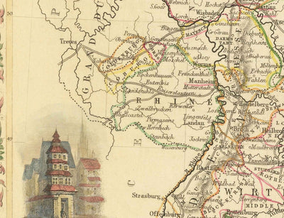 Antiguo mapa de Alemania, 1851 - Pre-Unificación, Pre-Reich Deutschland, Santo Imperio Romano, Estados, Ducados