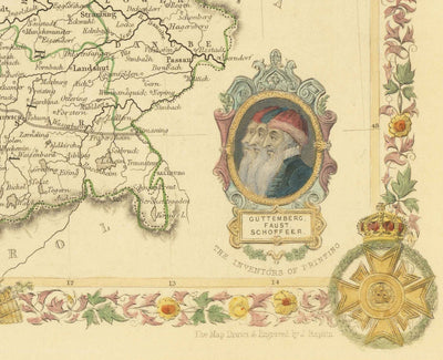 Ancienne carte d'Allemagne, 1851 - Pré-Unification, Pré-Reich Deutschland, Saint Empire Romain Germanique, États, Duchés