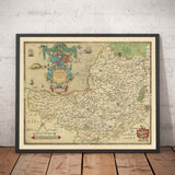 Rare Old Map of Somerset, 1575 by Saxton - Bath, Bristol, West Country, Mendips, Weston-super-Mare