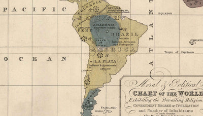 Antiguo mapa político del mundo, 1828 - Creencias religiosas históricas, gobierno, nivel de civilización, bárbaros y salvajes