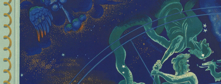 Mappa del mondo Celeste e Zodiacale della vecchia Air France, 1959 di Bucher - Carta storica delle rotte aeree, Costellazioni 