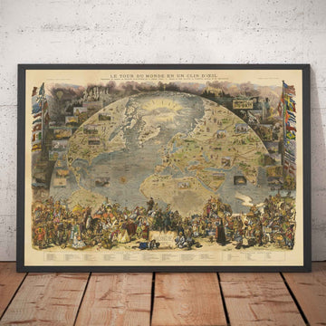 Alte Weltkarte, 1876 - "Eine Weltreise" aus Le Monde - Erkundung, Geschichte, Kolonialismus des 19. Jahrhunderts 