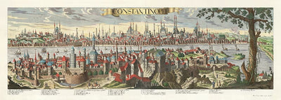 Old Map of Istanbul (Constantinople) 1720 by Wolff - Ottoman, Byzantine Architecture - Topkapi Palace, Hagia Sophia, Mosques