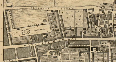Antiguo mapa de John Rocque Londres, 1746, G2 - Wapping, Shadwell, Rotherhithe, Thames, Tower Hamlets, E1W, Southwark