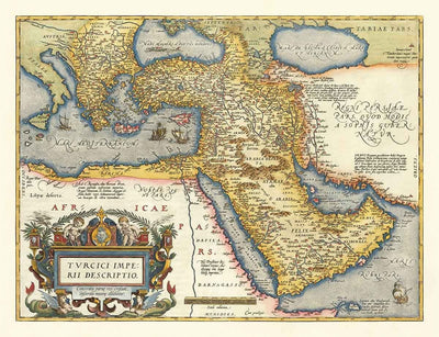 Antiguo mapa del Imperio Otomano, 1584 de Ortelius - Turquía, Arabia Saudí, Oriente Medio, Irán, Israel, Grecia, Mar Rojo, África