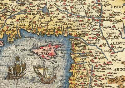 Old Ottoman Empire Map, 1584 par Ortelius - Turquie, Arabie saoudite, Moyen-Orient, Iran, Israël, Grèce, mer Rouge, Afrique