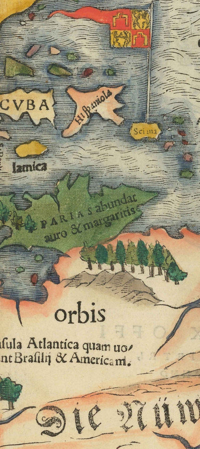 Old North & South America Map, 1544 par Munster - Première atlas imprimé des Amériques - États-Unis, Mexique, précolonisation