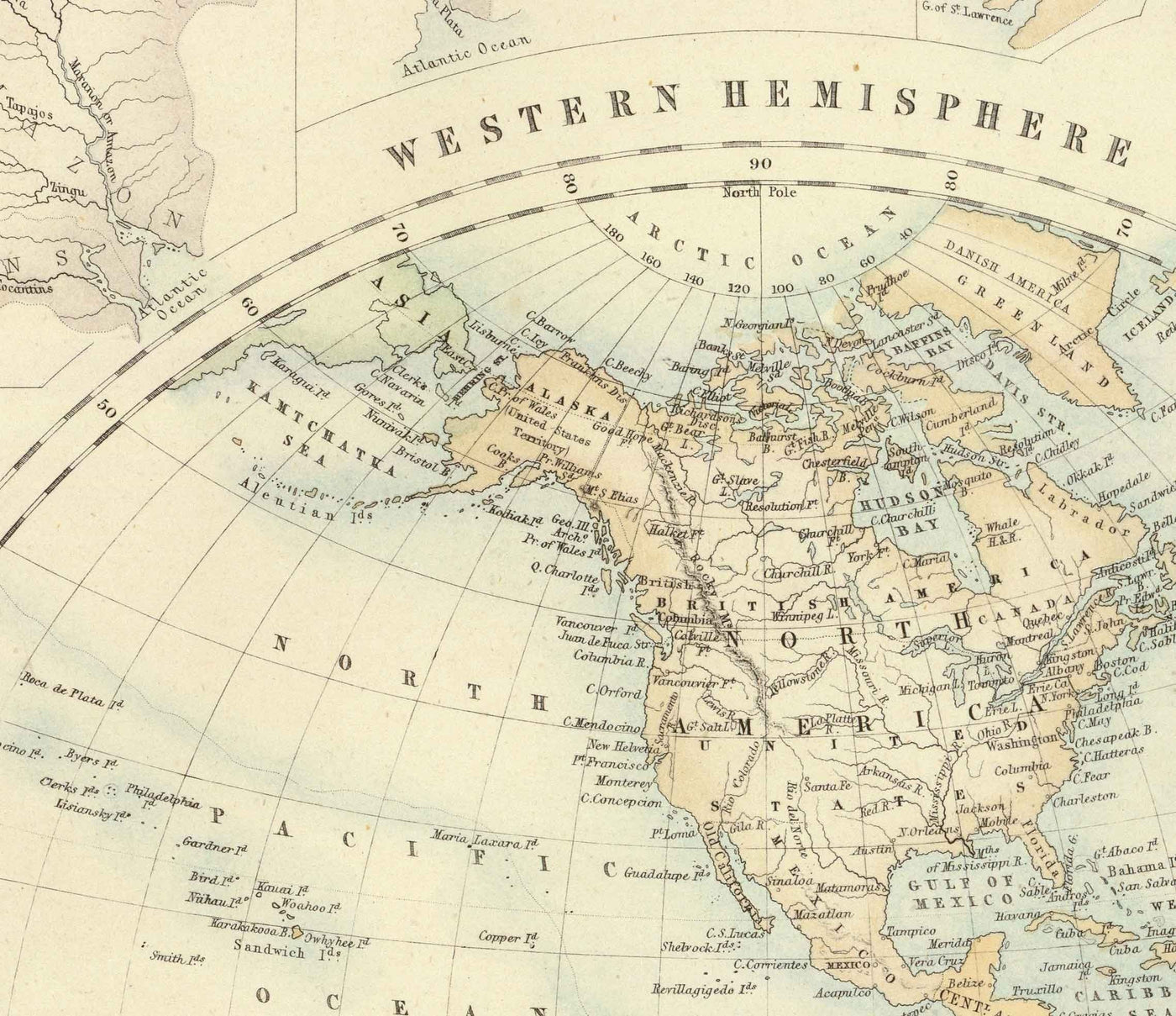 Old World Map, 1872 von Fullarton - Victorian Double Hemisphäre Projektion Atlas, Flüsse, Berge (kein Everest!)