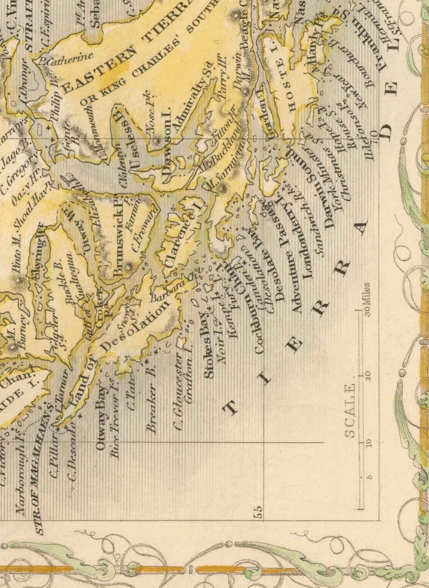 Alte Karte Falklandinseln & Patagonien, 1851 - Südamerika, Kap Hoorn, Malwinen, Feuerland, Britisches Empire