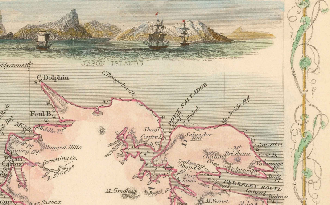 Ancienne carte Falkland Islands & Patagonia, 1851 - Amérique du Sud, Cap Horn, Malvinas, Tierra del Fuego, Empire britannique