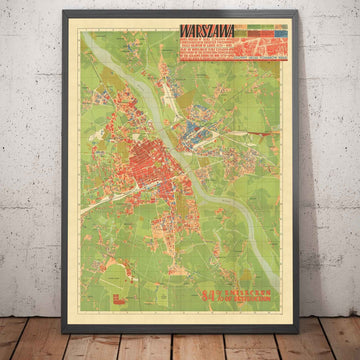 Mappa antica della distruzione nazista di Varsavia, 1949 - Mappa sovietica censurata della Seconda Guerra Mondiale - Città Vecchia, Ghetto, Muranow, Praga 