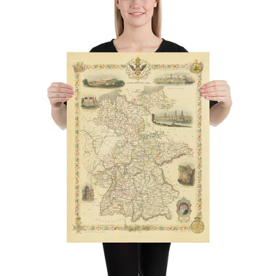 Ancienne carte d'Allemagne, 1851 - Pré-Unification, Pré-Reich Deutschland, Saint Empire Romain Germanique, États, Duchés