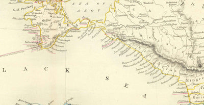 Antiguo mapa del Mar Negro, 1854 - Guerra de Crimea, Rusia, Ucrania, Europa, Imperio Otomano, Turquía, Balcanes, Grecia