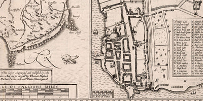 Alte monochrome Karte von Isle of Wight, 1611 von John Speed ​​- Newport, Ride, Cowes, Sandown, Shanklin, Southampton