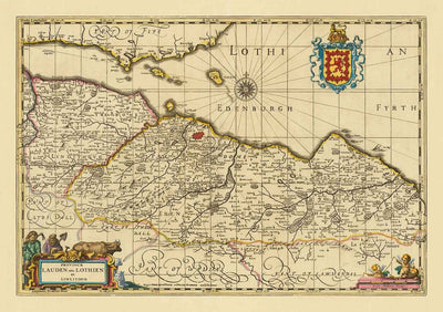Ancienne carte de Lothian & Edinburgh, 1690 - Queensferry, Linlithgow, Firth of Forth, Haddington, Dalkeith, Loanhead
