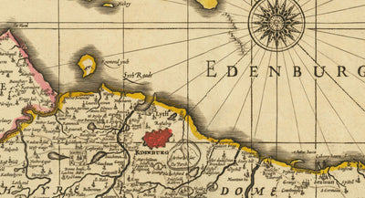 Old Map of Lothian & Edinburgh, 1690 - Queensferry, Linlithgow, Firth of Forth, Haddington, Dalkeith, Loanhead