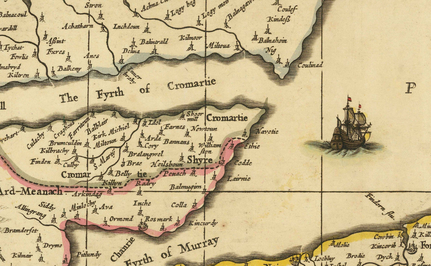 Mapa antiguo de Aberdeen, Inverness, Moray y Angus, 1690 - Dundee, Perth, Fraserburgh, Loch Ness, Tierras Altas de Escocia