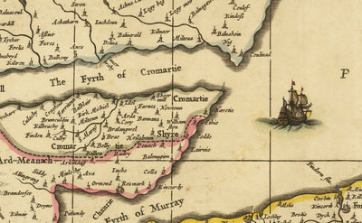 Mapa antiguo de Aberdeen, Inverness, Moray y Angus, 1690 - Dundee, Perth, Fraserburgh, Loch Ness, Tierras Altas de Escocia