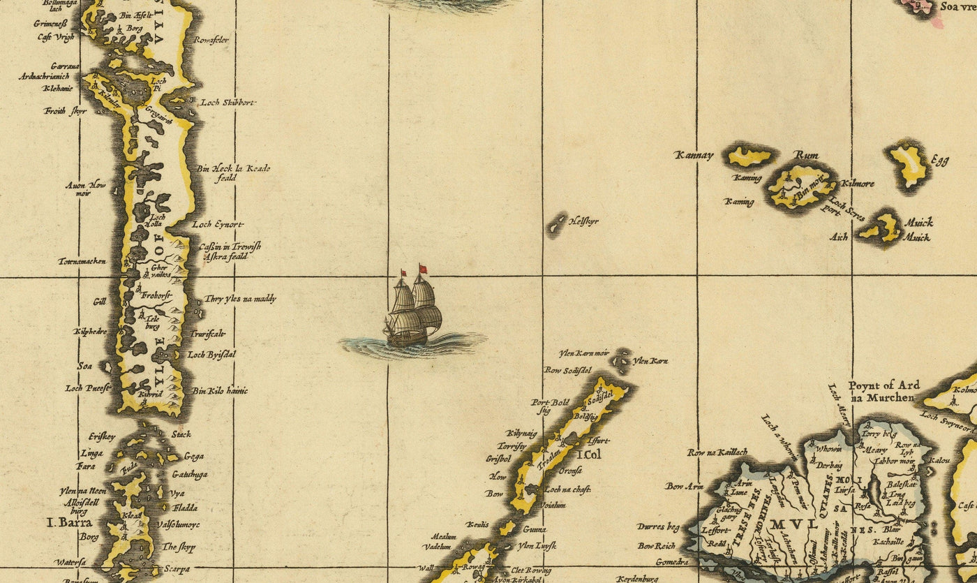 Alte Karte der Inneren und Äußeren Hebriden, Mull und Skye, 1690 - Lochaber, Uist, Harris, Barra, Inseln, Lochs