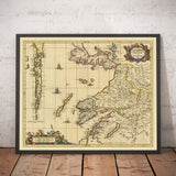 Ancienne carte des Hébrides intérieures et extérieures, Mull et Skye, 1690 - Lochaber, Uist, Harris, Barra, Îles, Lochs