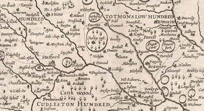 Old Monochrome Carte of Staffordshire, 1611 par John Speed ​​- Stafford, Wolverhampton, Stoke-on-Trent, Birmingham, Walsall, Dudley