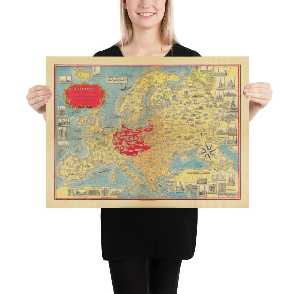Mapa de la Segunda Guerra Mundial, 1939 por Ernest Dudley Chase - El sueño de expansión de Hitler - Territorio de la Alemania nazi