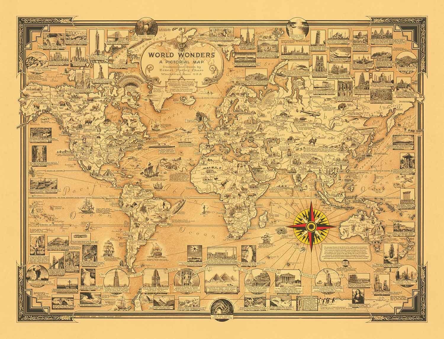 Atlas Map Example Old Seven Wonders of the World Atlas Map, 1939 - Ancient and Modern ...