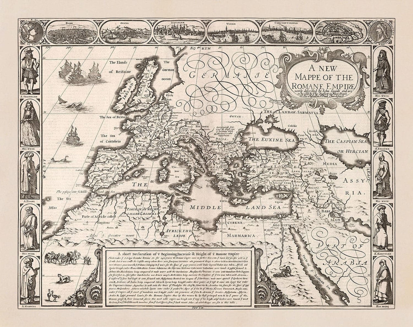 Altes Römische Reichkarte, 1676 von John Speed ​​- Mittelmeer, Byzantiner, Naher Osten, Nordafrika